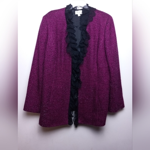 Neiman Marcus Exclusive Burgundy Red/Black Metallic Wool Blend Blazer size 16 - Picture 14 of 14